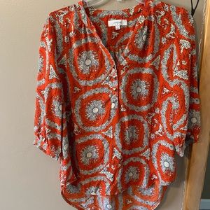 Umgee Orange, Navy, Cream Blouse-Md